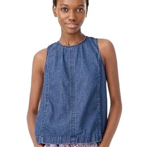J Crew • Denim Shell Tank Top • Chambray Blouse • Tie Back • Cotton • Sleeveless